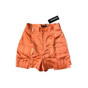 BOOHOO Orange Tall High Waist Satin Cargo Shorts Size 4 NEW